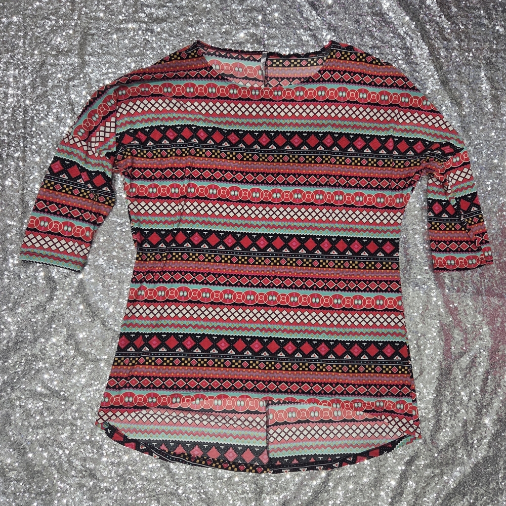 MOA USA Pink and Black Geometric Blouse